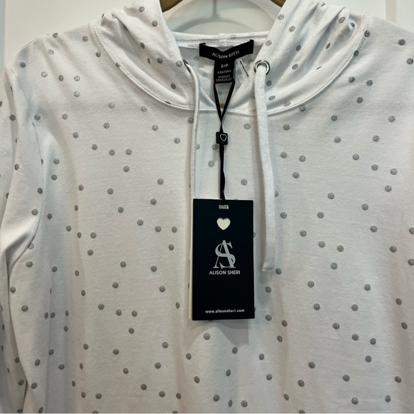 Alison Sheri White Silver Dot 3/4 Length Sleeve Pullover Style A37171 Size Small - Picture 6 of 9